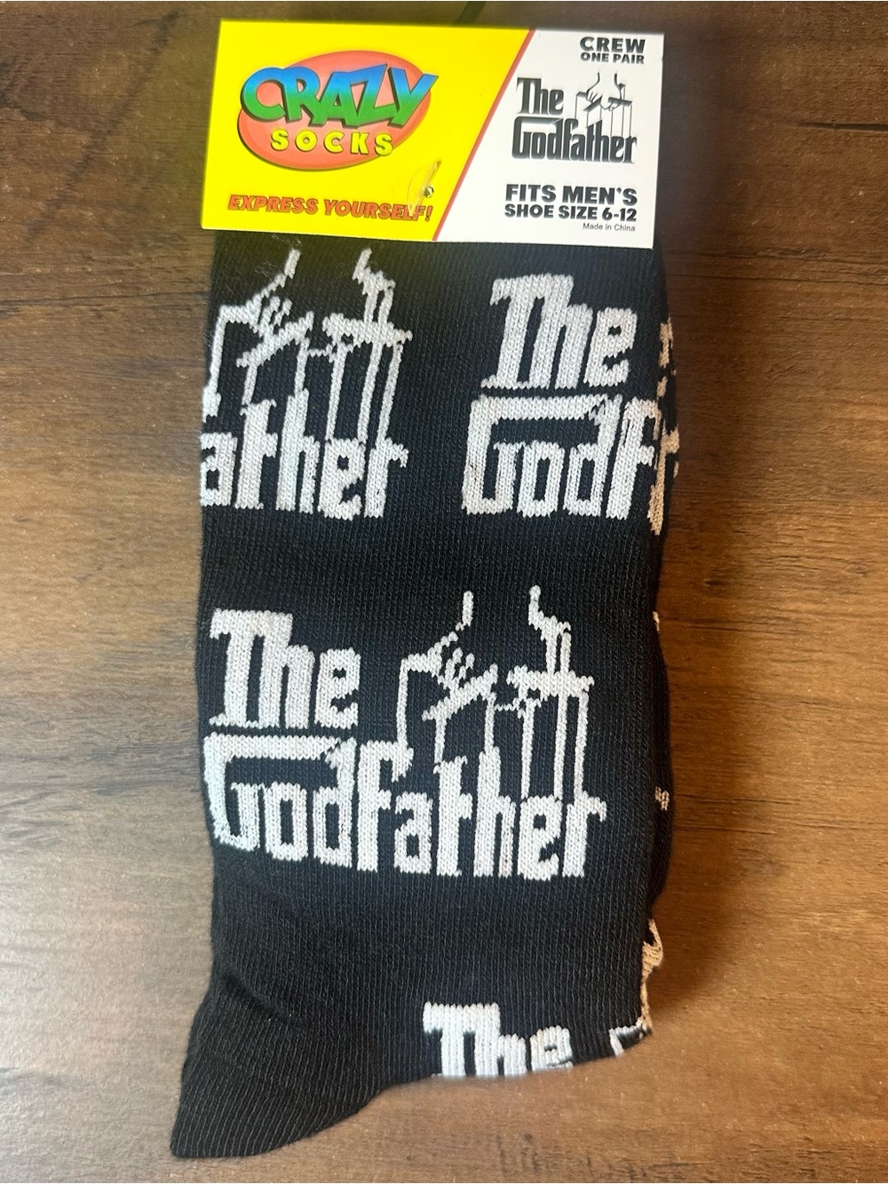 Crazy Socks Men’s The Godfather Crew Socks 1 Pair Fits Shoe Size 6-12 NWT